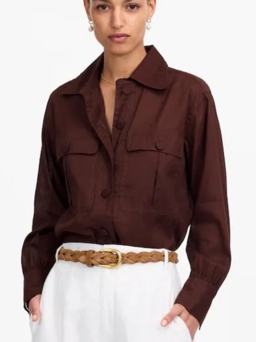 Madewell Brown Utility Pocket Button Up Shirt, Lightweight Office Streetwear
